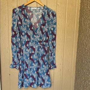 Paris Atelier & Other Stories WrapBlue and Red Floral Long Sleeve Dress size 2